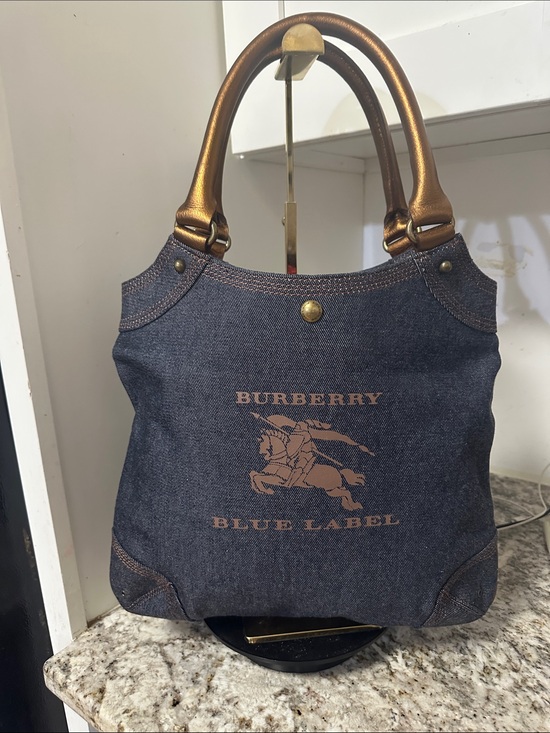 Burberry Handbags - Burberry Denim Shoulder Tote in Dark Blue with Brown Accents